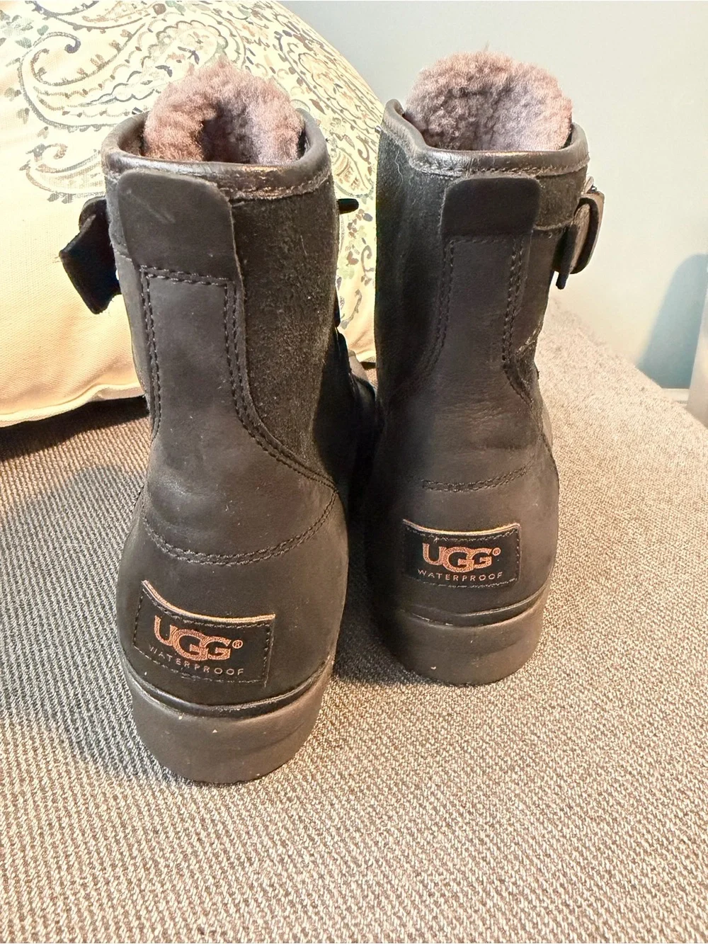 UGG Black Lace-Up Shearling-Trim Duck Boots